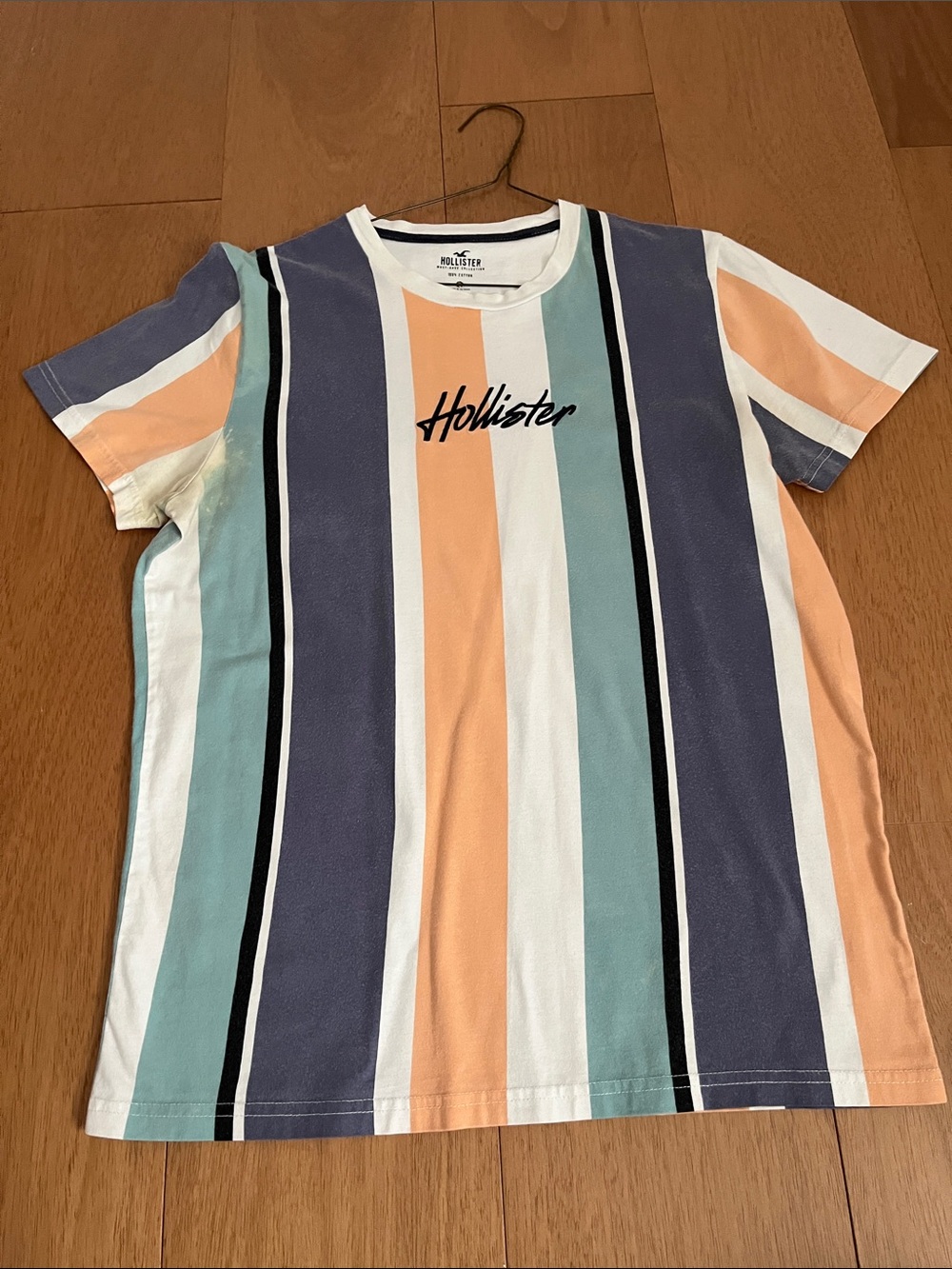 Hollister Multicolor Vertical Stripe Tee in Peach, Teal & Navy